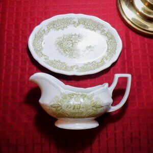 Royal Staffordshire BROCADE IRONSTONE / J&G Meakin England ~ GRAVY BOAT & PLATE